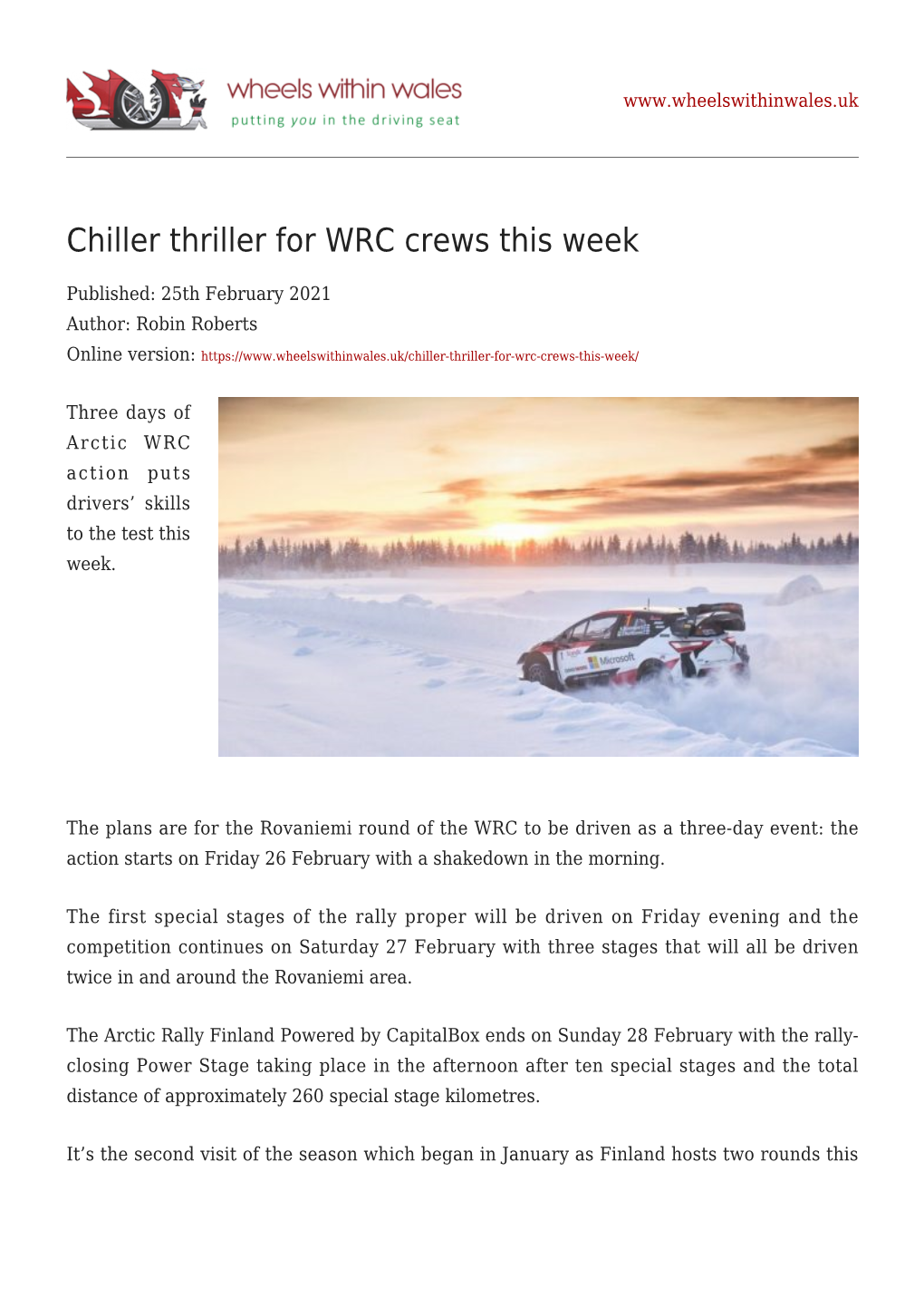 Chiller Thriller for WRC Crews This Week