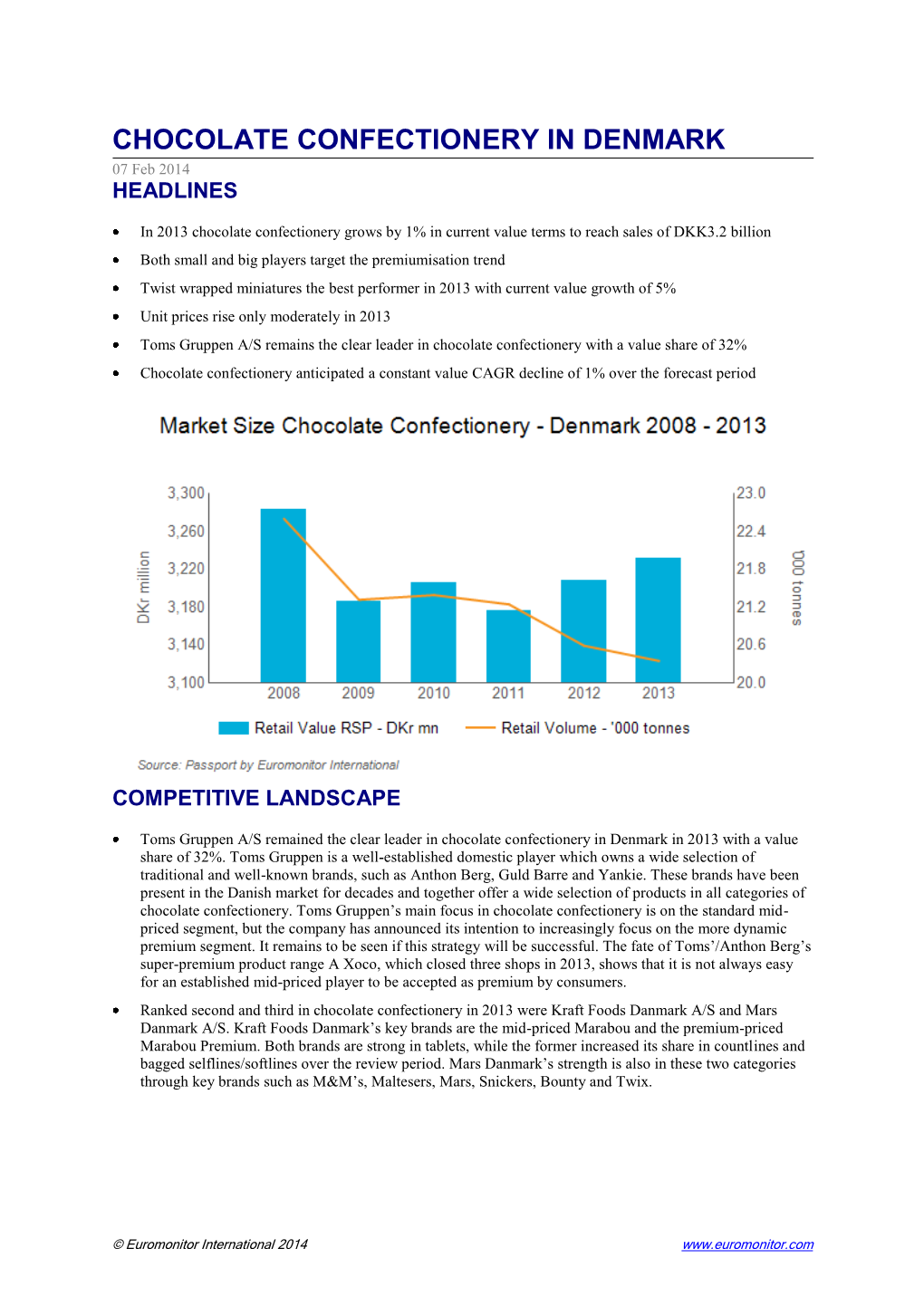 CHOCOLATE CONFECTIONERY in DENMARK 07 Feb 2014 HEADLINES