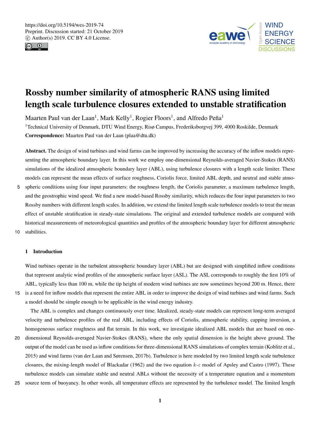 Rossby Number Similarity of Atmospheric RANS Using Limited