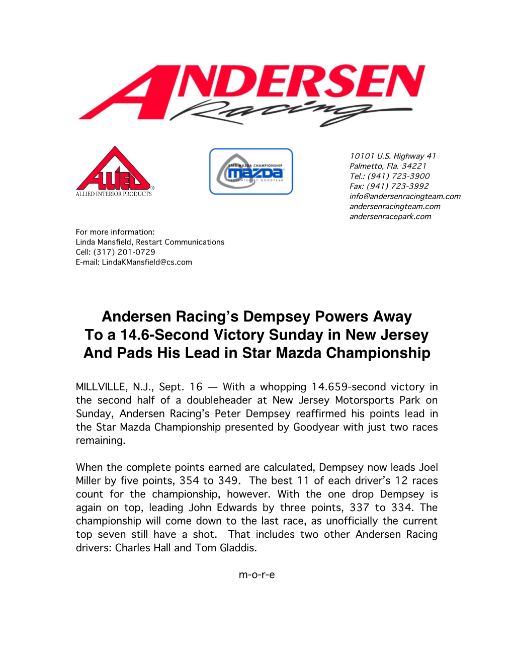 Andersen Racing's Dempsey Powers Away to a 14.6-Second