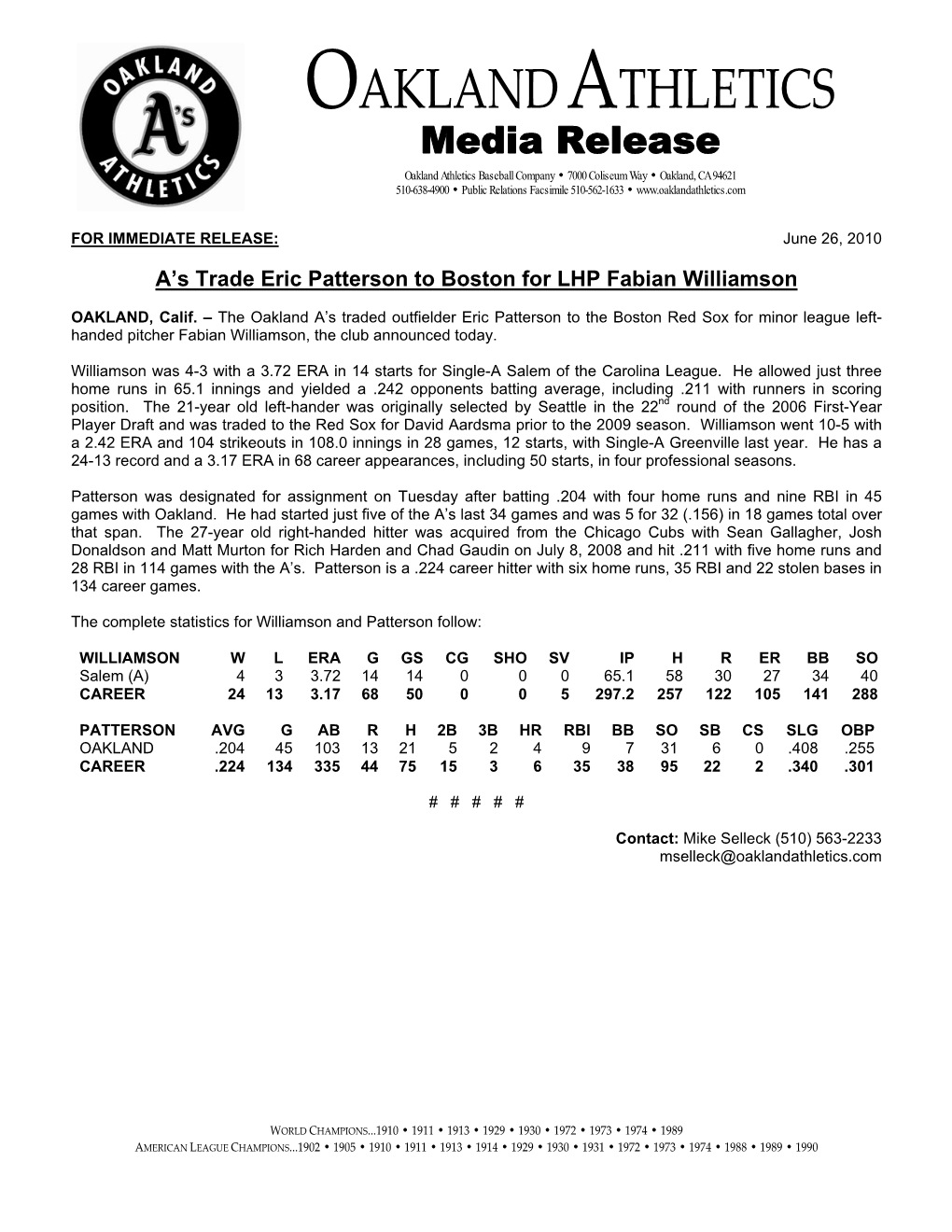 Oakland Athletics Virtual Press