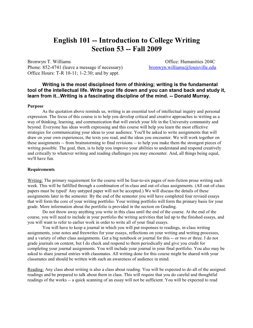 English 101 -- Introduction To College Writing