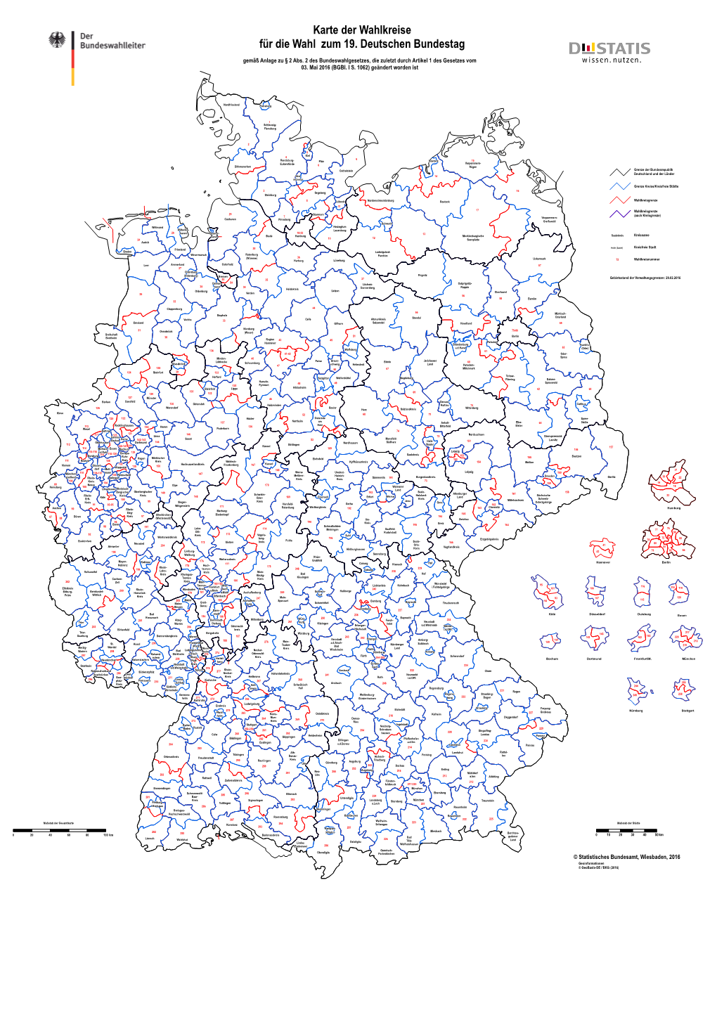 Karte Der Wahlkreise Für Die Wahl Zum 19. Deutschen Bundestag