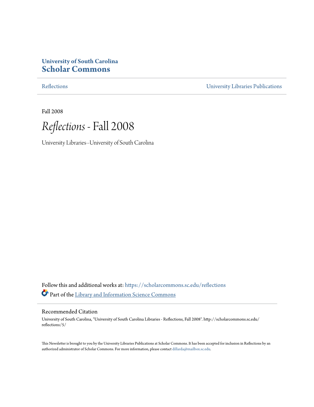 Reflections University Libraries Publications