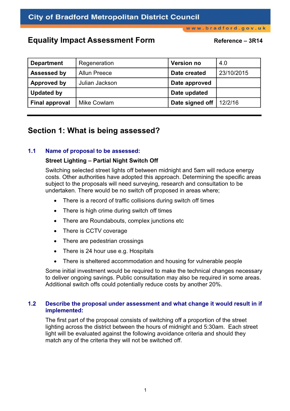 Section 1: What Is Being Assessed?