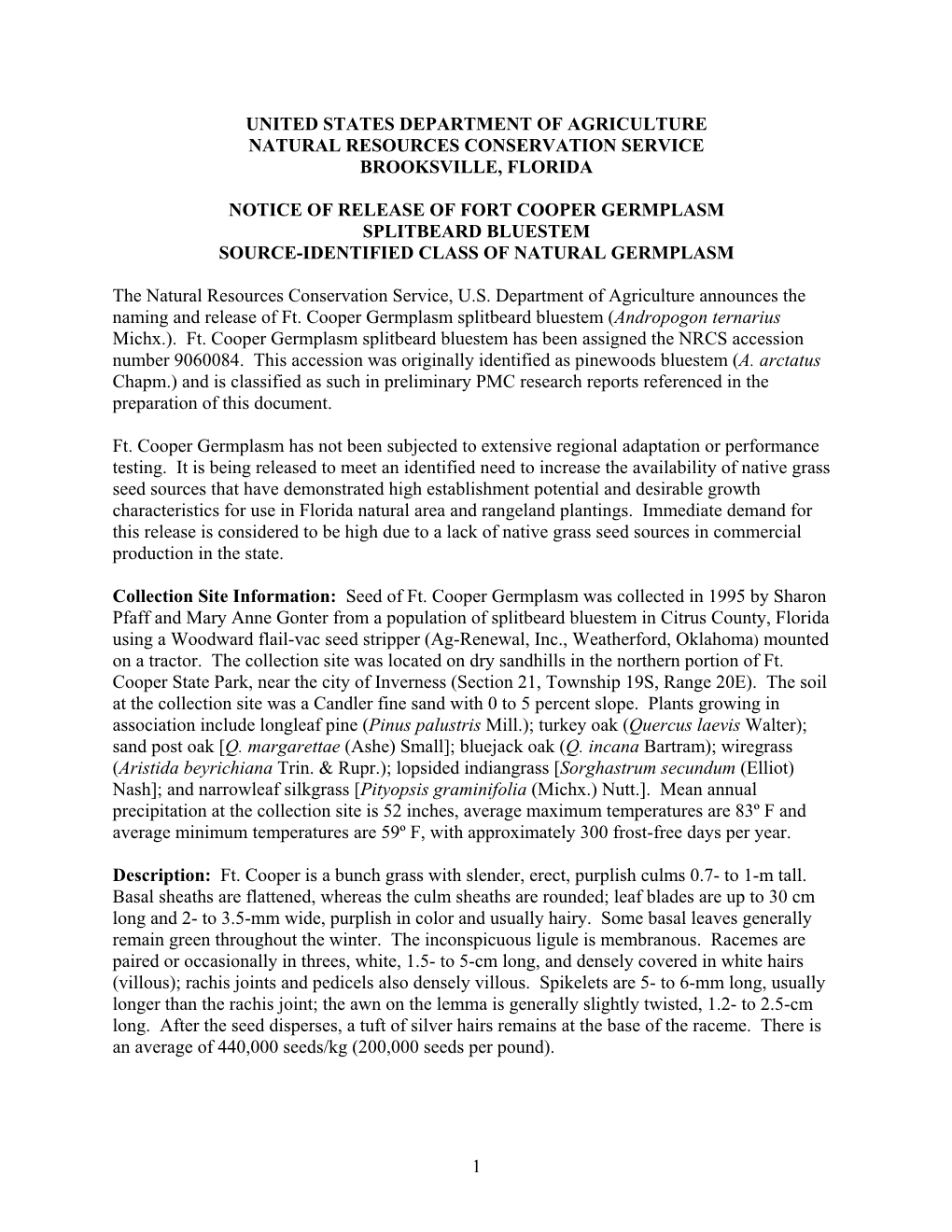 United States Department of Agriculture Natural Resources Conservation Service Brooksville, Florida