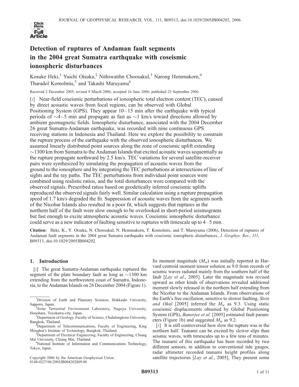 Detection of Ruptures of Andaman Fault Segments in the 2004 Great