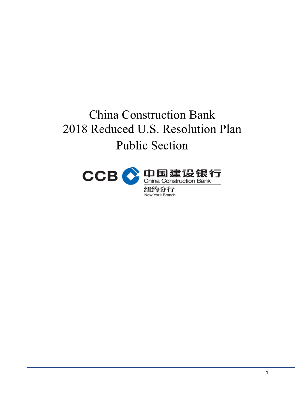 China Construction Bank 2018 Reduced U.S. Resolution Plan Public Section