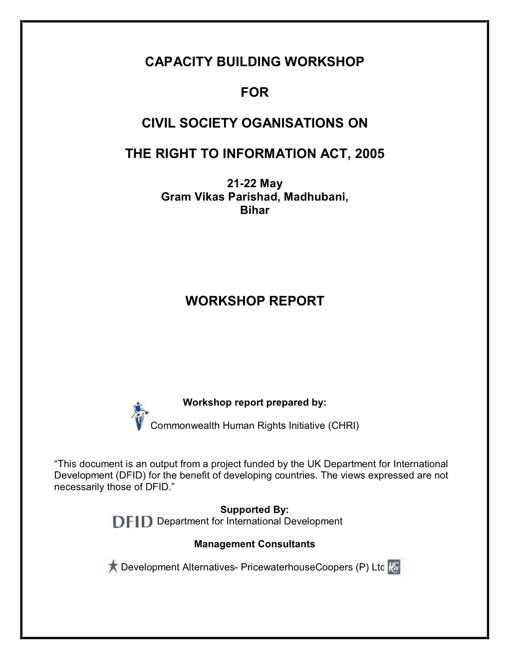 Capacity Building Workshop for Civil Society Oganisations on the Right To