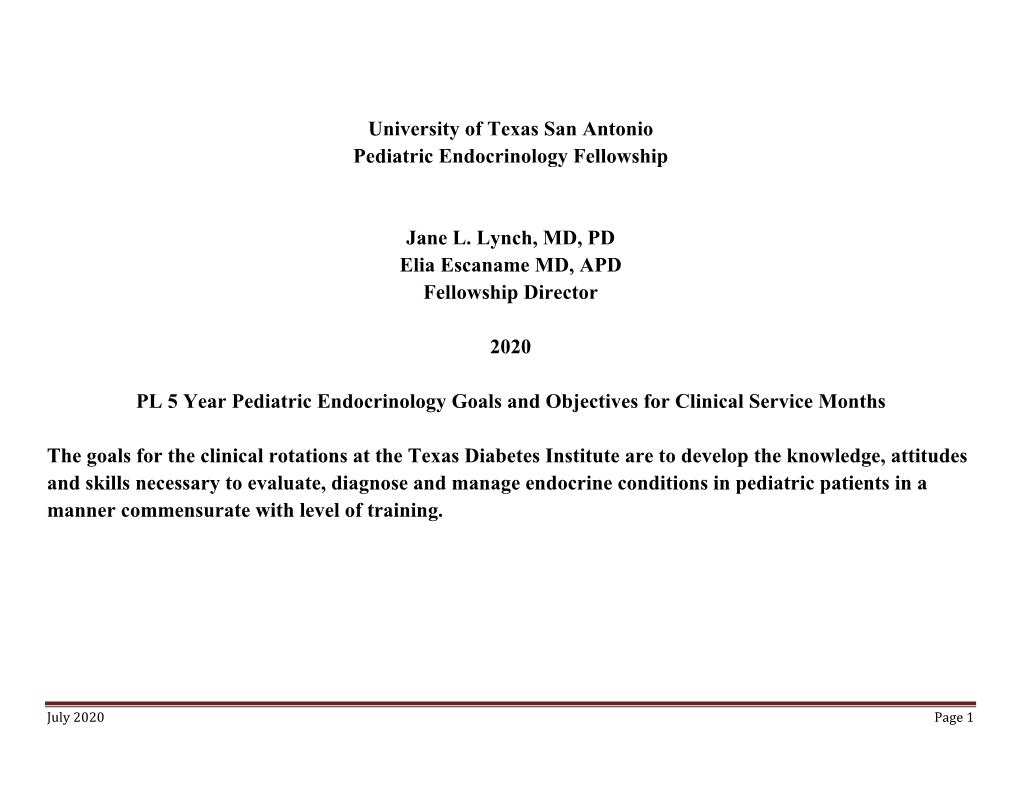 PL5 Year Pediatric Endocrinology Goals and Objectives for Clinical Service Months