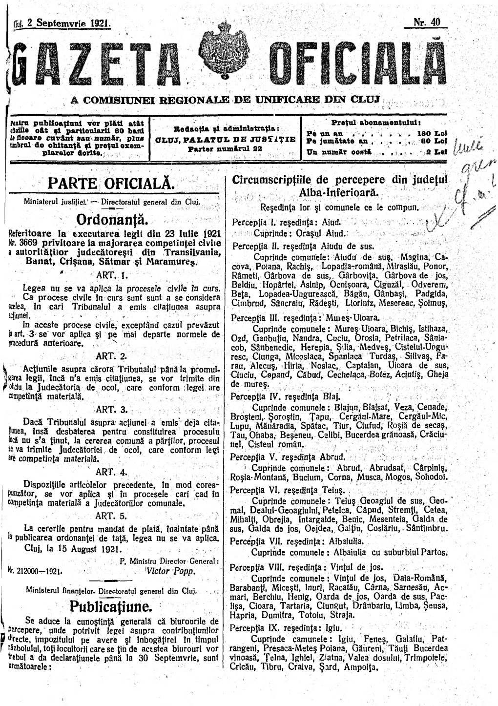 PARTE OFICIALĂ. Ordonanţă. Publicaţiune