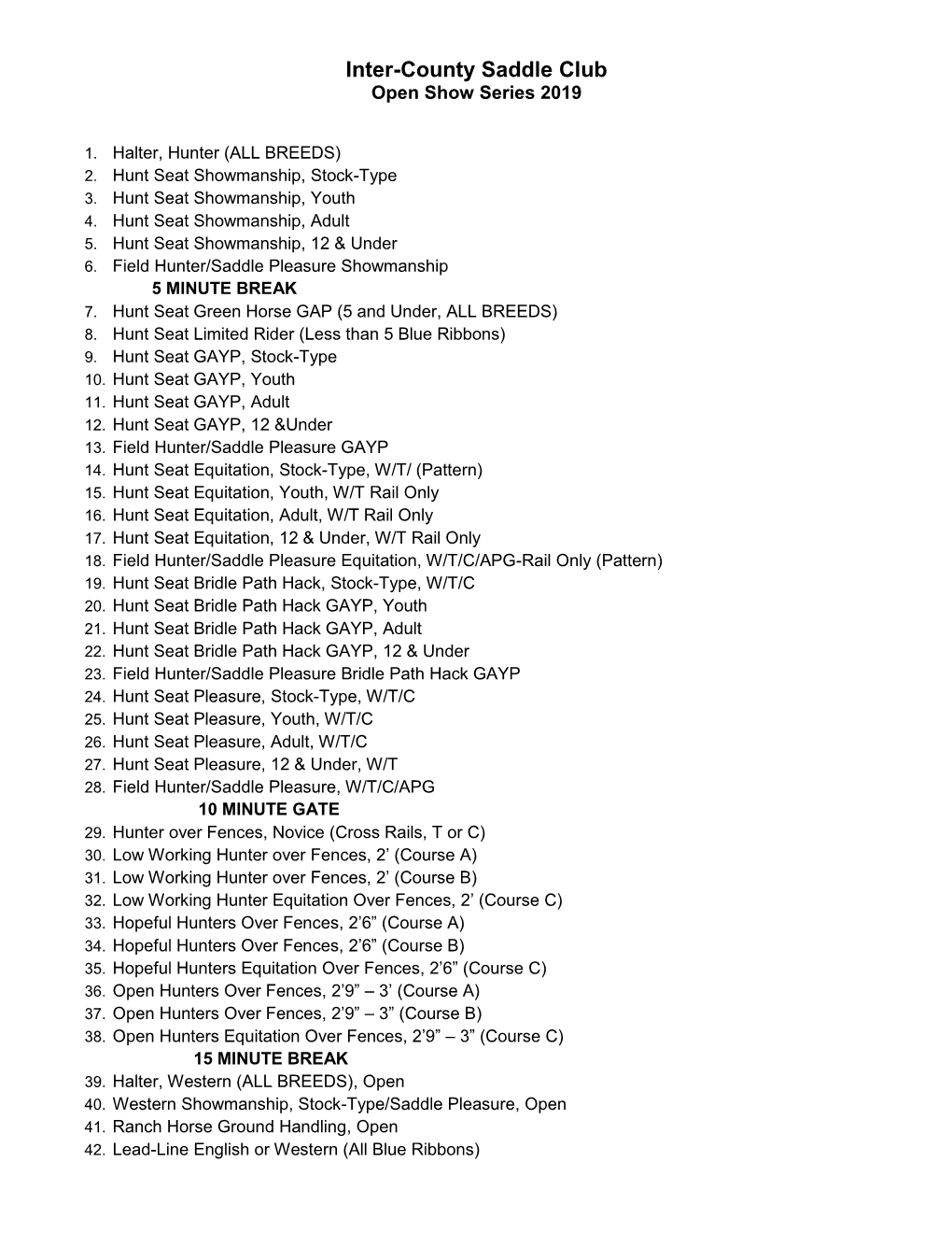 Inter-County Saddle Club Open Show Series 2019