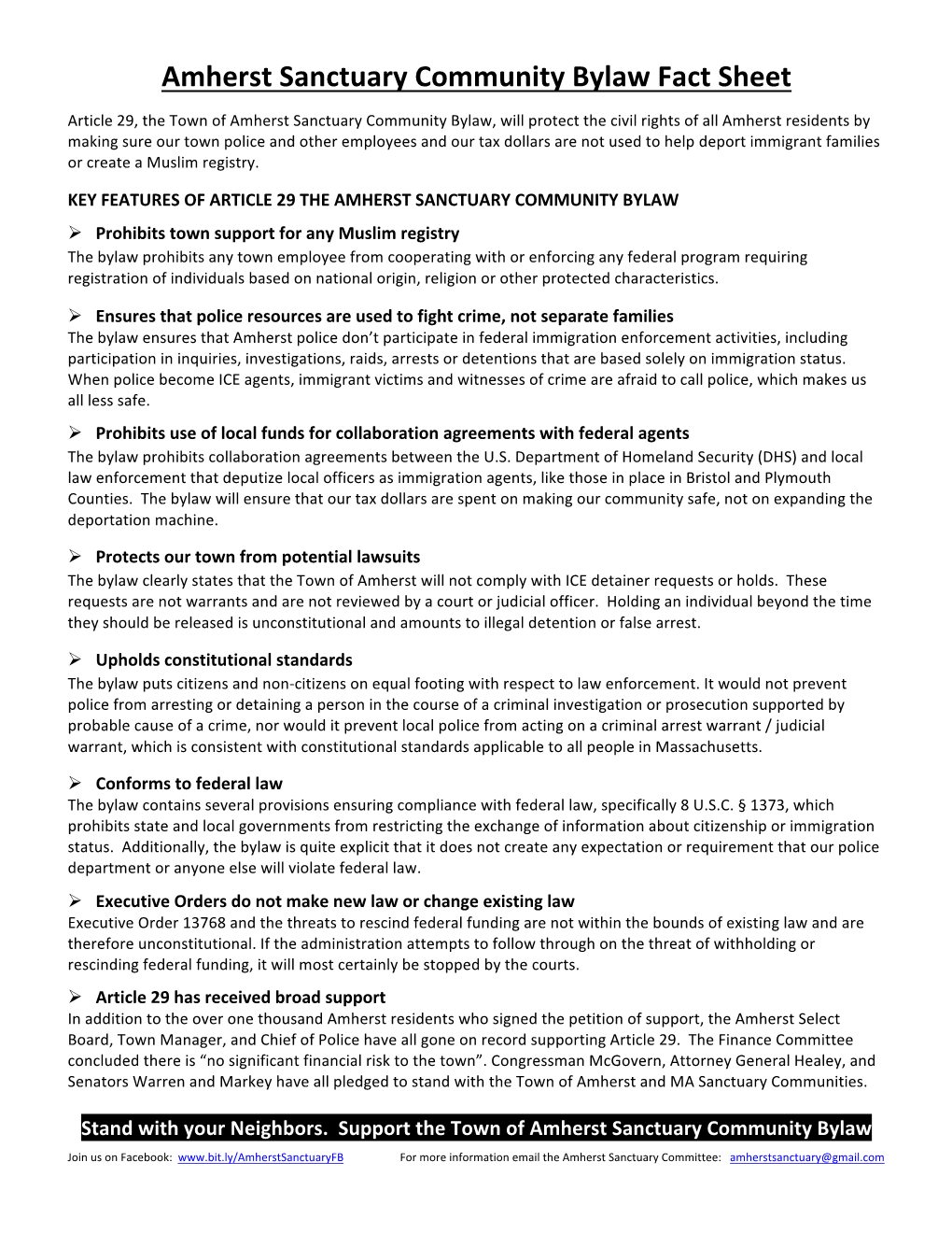 Amherst Sanctuary Community Bylaw Fact Sheet