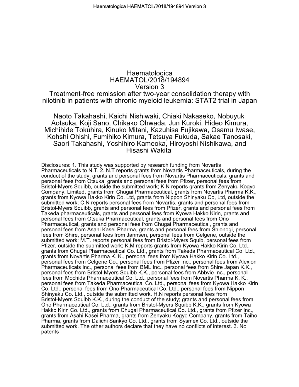 Nilotinib in Patients with Chronic Myeloid Leukemia: STAT2 Trial in Japan