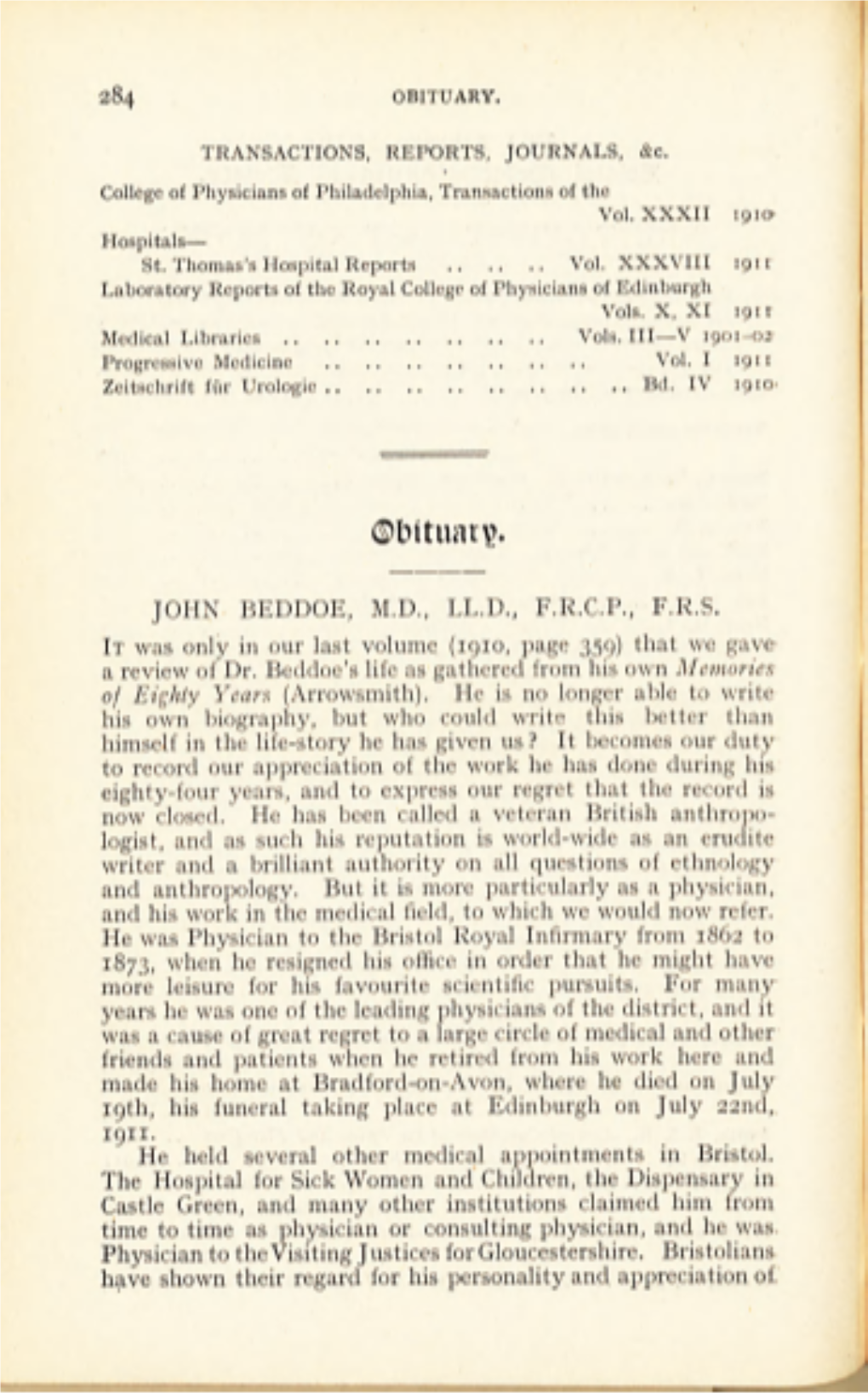 John Beddoe, M.D., Ll.D., F.R.C.P., F.R.S