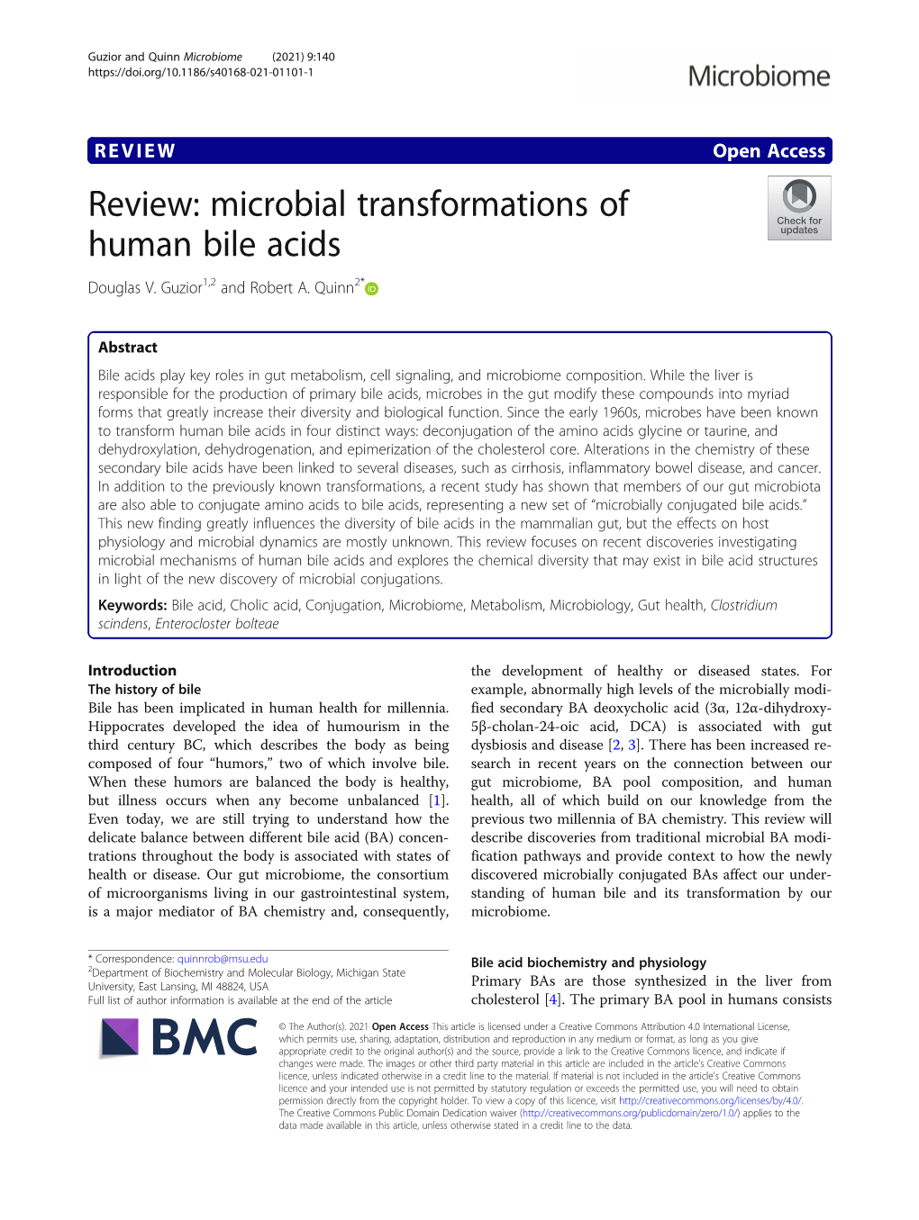 Review: Microbial Transformations of Human Bile Acids Douglas V