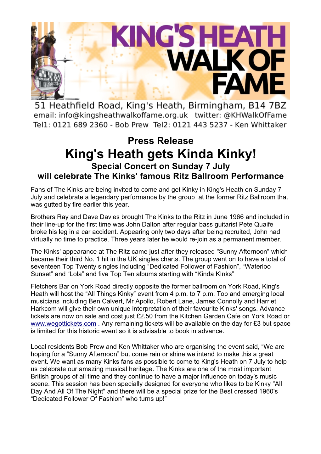 Kinky King's Heath Press Release