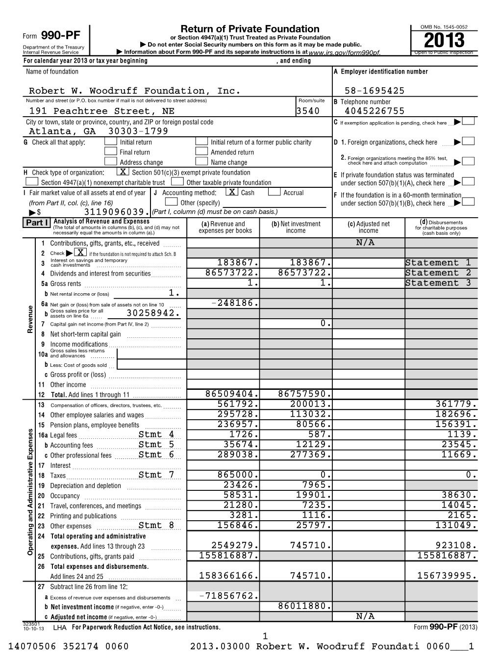 990-PF, Year 2013, Part I, Line 25 and Part XV, Line 3A GRANTS PAID in 2013