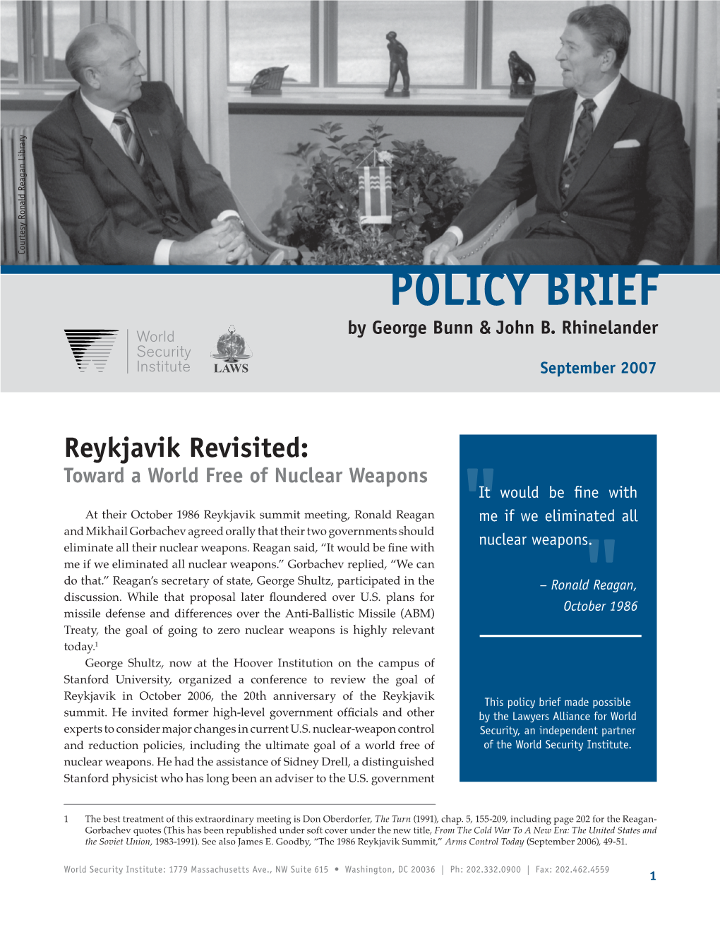 POLICY BRIEF by George Bunn & John B