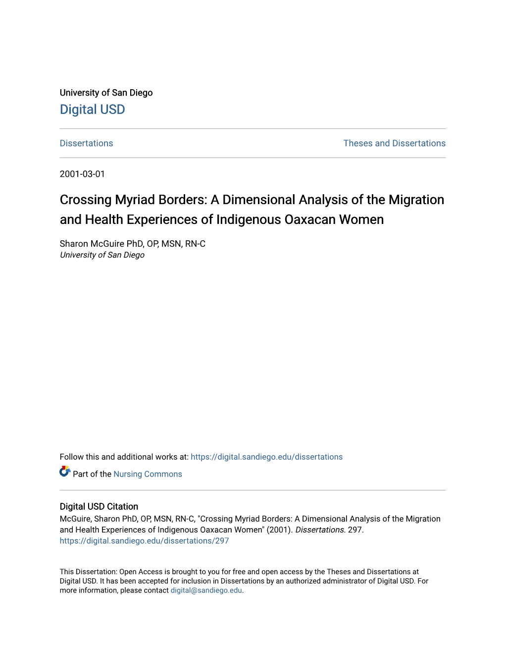 A Dimensional Analysis of the Migration and Health Experiences of Indigenous Oaxacan Women