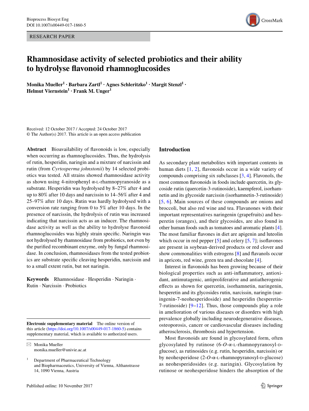 Rhamnosidase Activity of Selected Probiotics and Their Ability to Hydrolyse Flavonoid Rhamnoglucosides