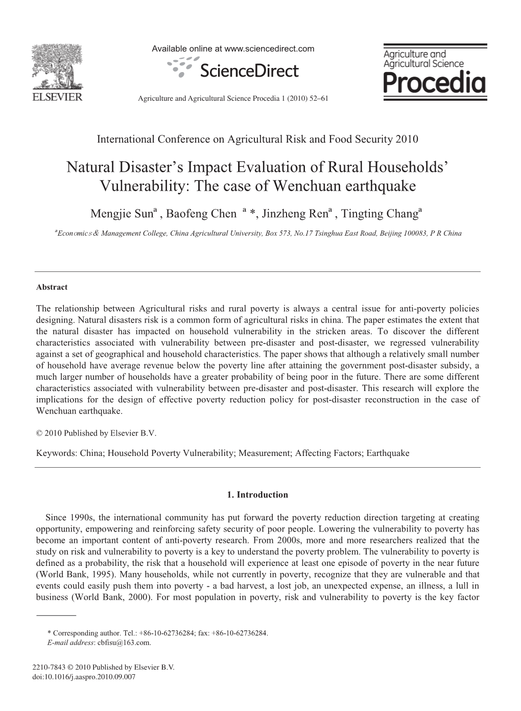 Natural Disaster's Impact Evaluation of Rural Households' Vulnerability