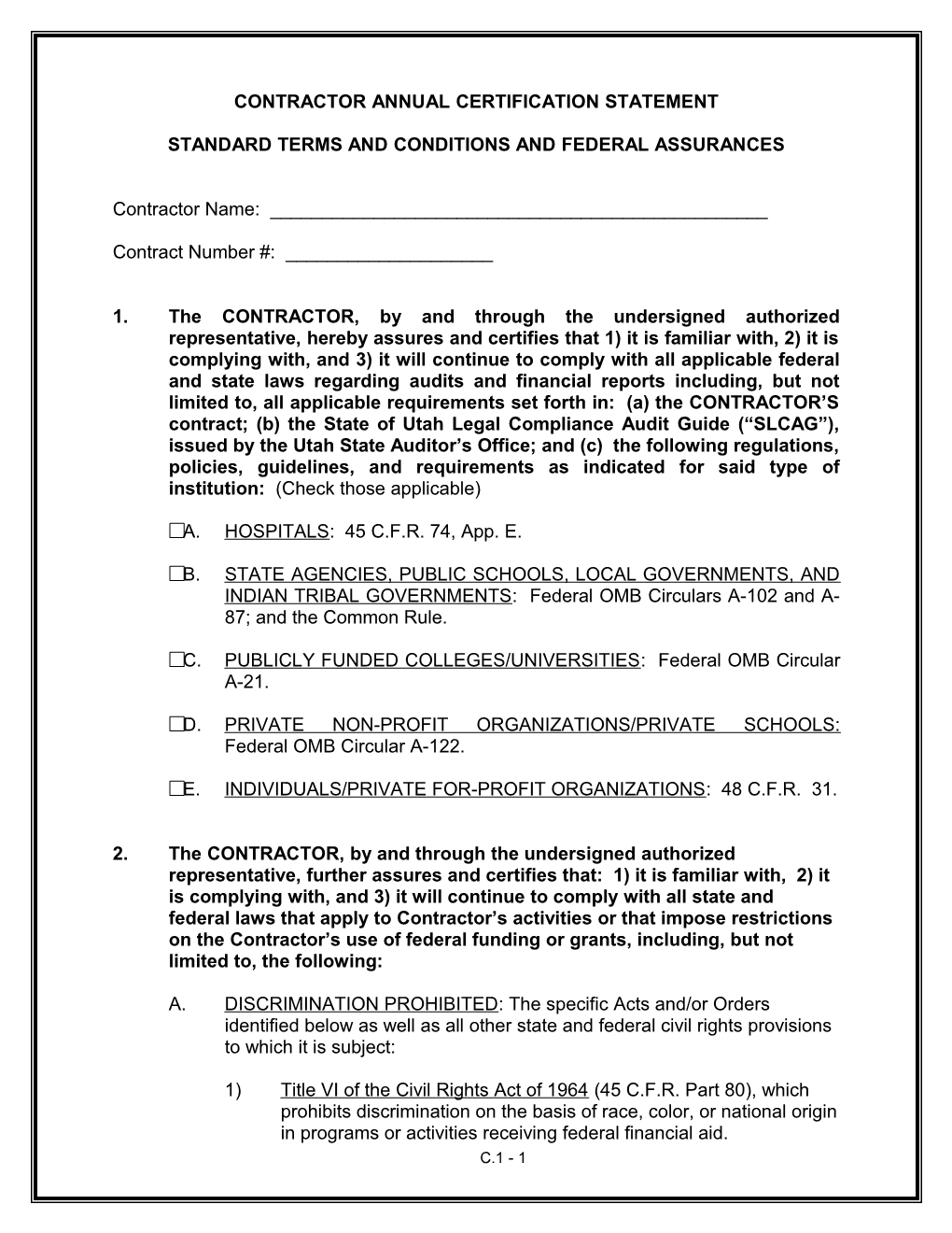 Appendix D: Federal Assurances and Standard Terms and Conditions