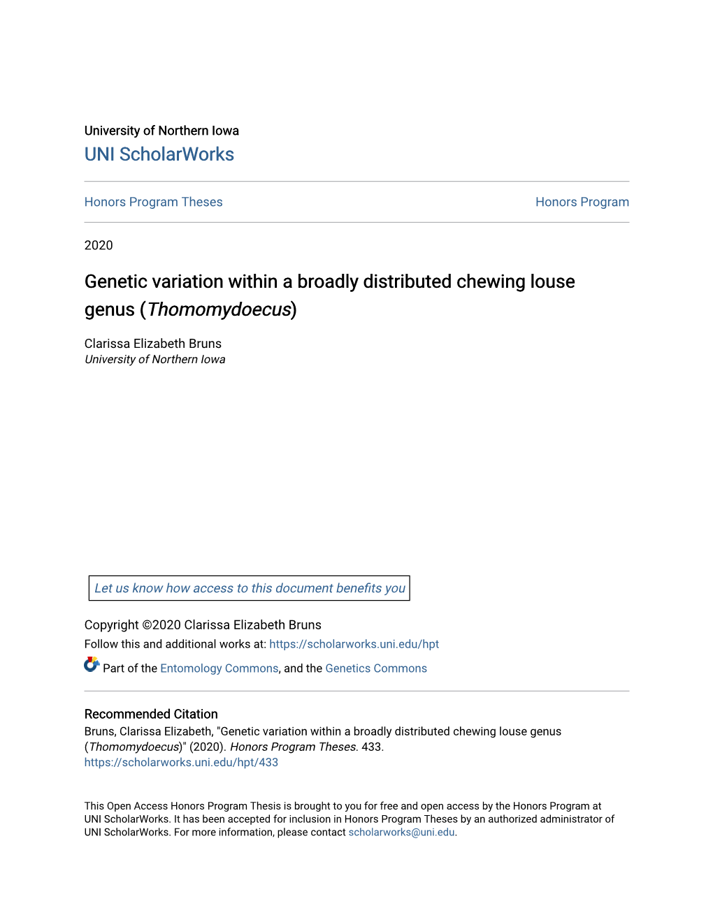 Genetic Variation Within a Broadly Distributed Chewing Louse Genus (Thomomydoecus)