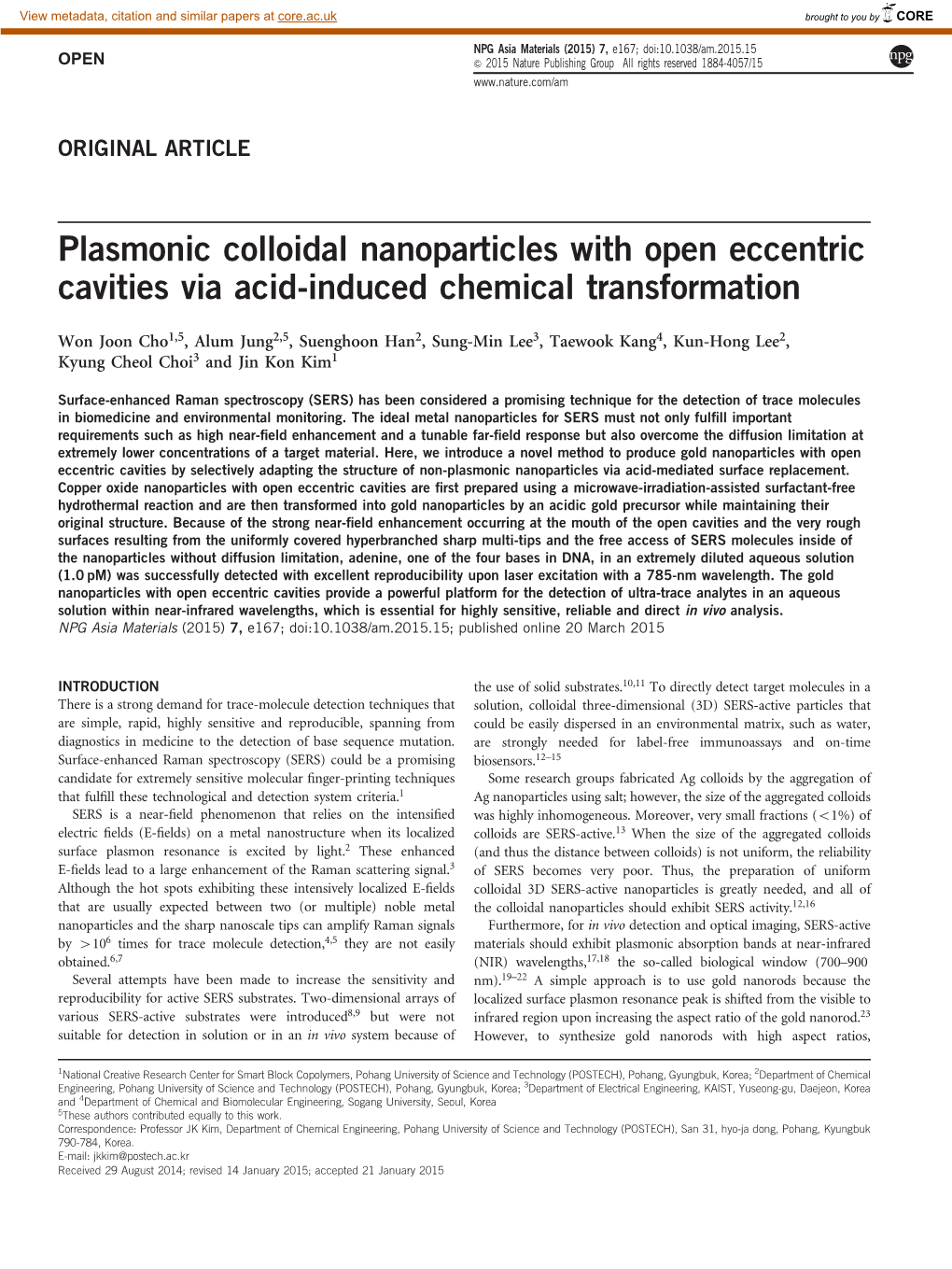 Plasmonic Colloidal Nanoparticles with Open Eccentric Cavities Via Acid-Induced Chemical Transformation