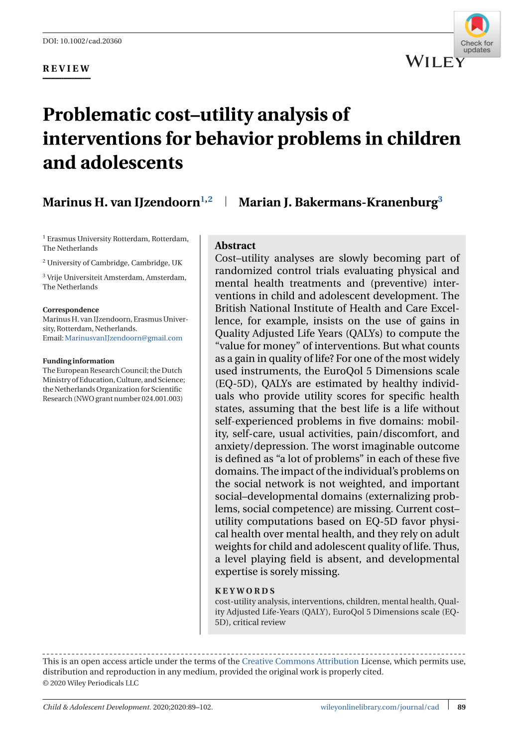 Problematic Cost–Utility Analysis of Interventions for Behavior Problems in Children and Adolescents