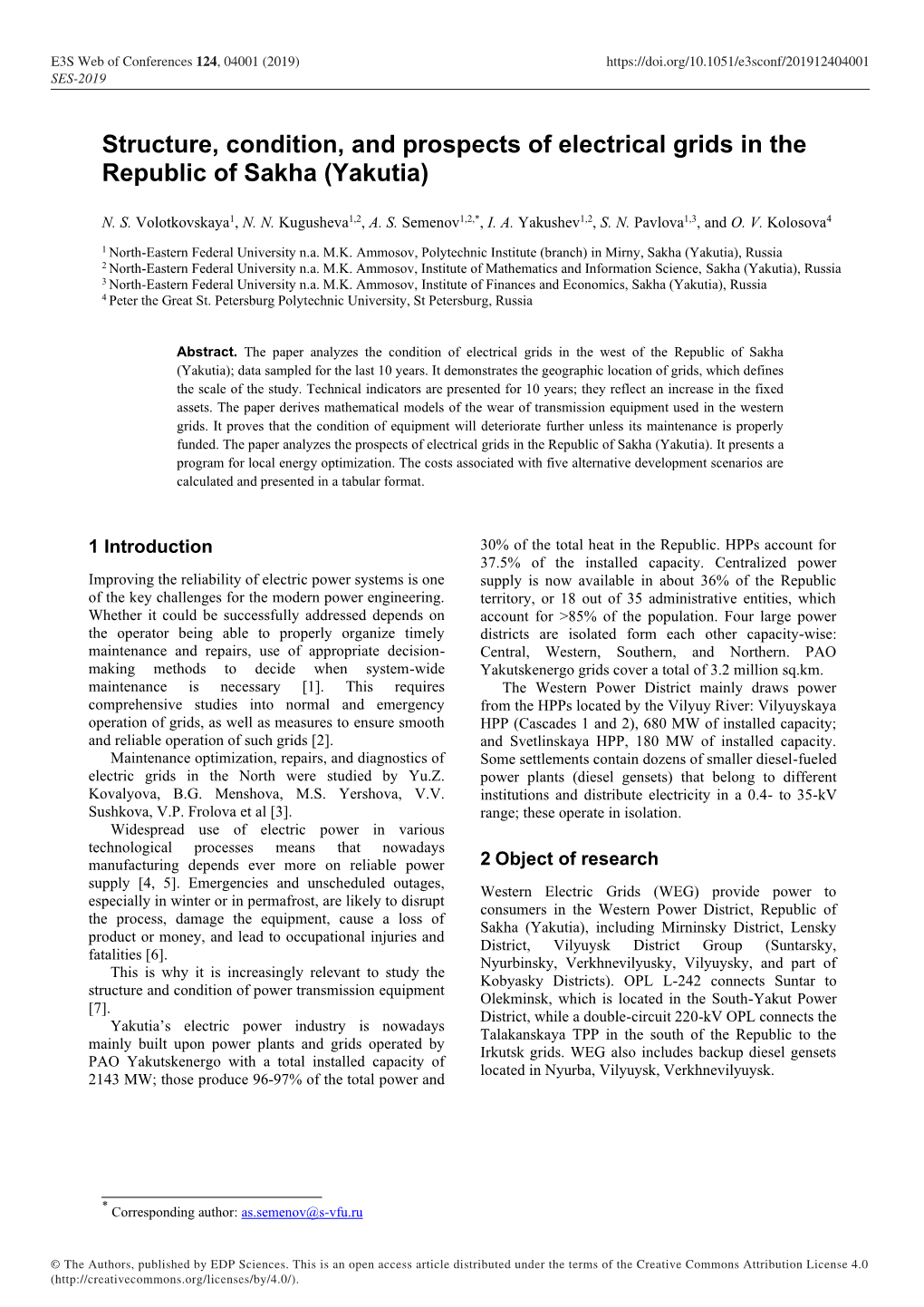 Structure, Condition, and Prospects of Electrical Grids in the Republic of Sakha (Yakutia)