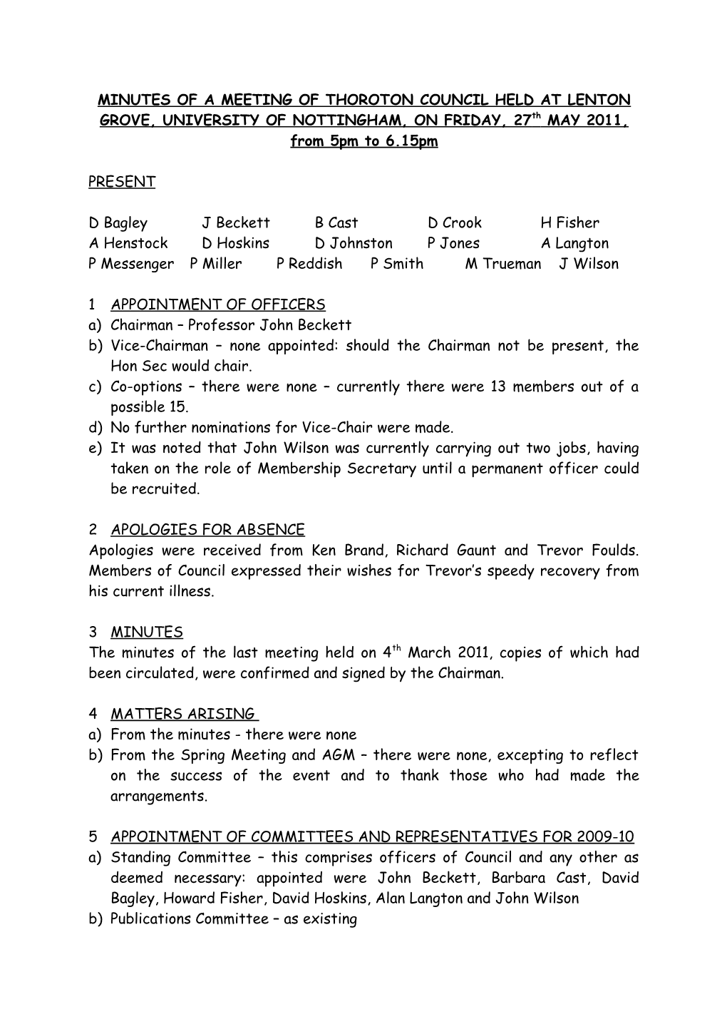 Minutes of a Meeting of Council Held at the Archives Office, County House, Nottingham