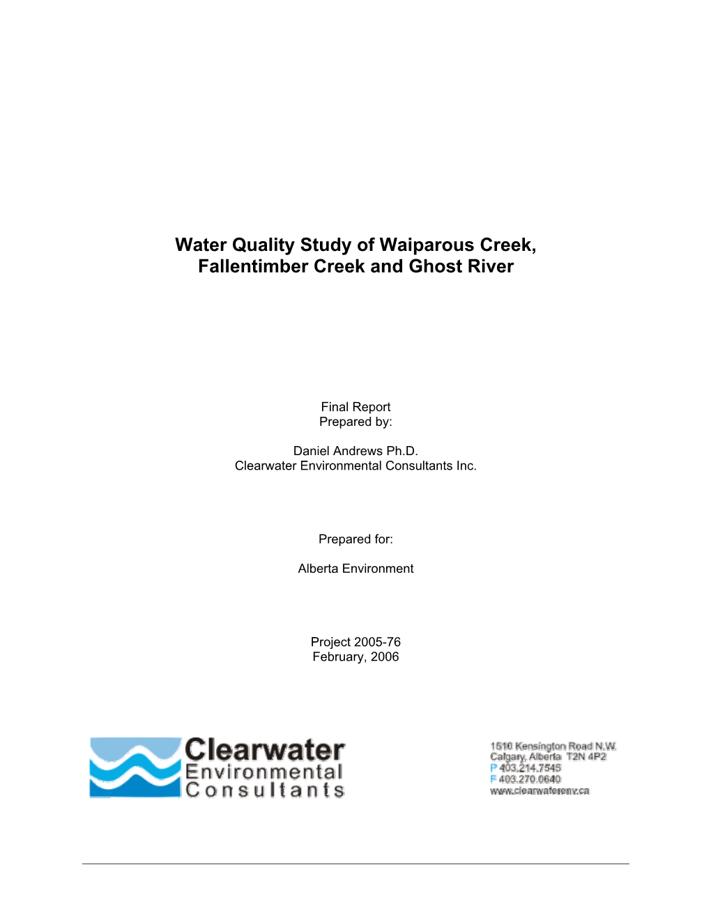 Water Quality Study of Waiparous Creek, Fallentimber Creek and Ghost River