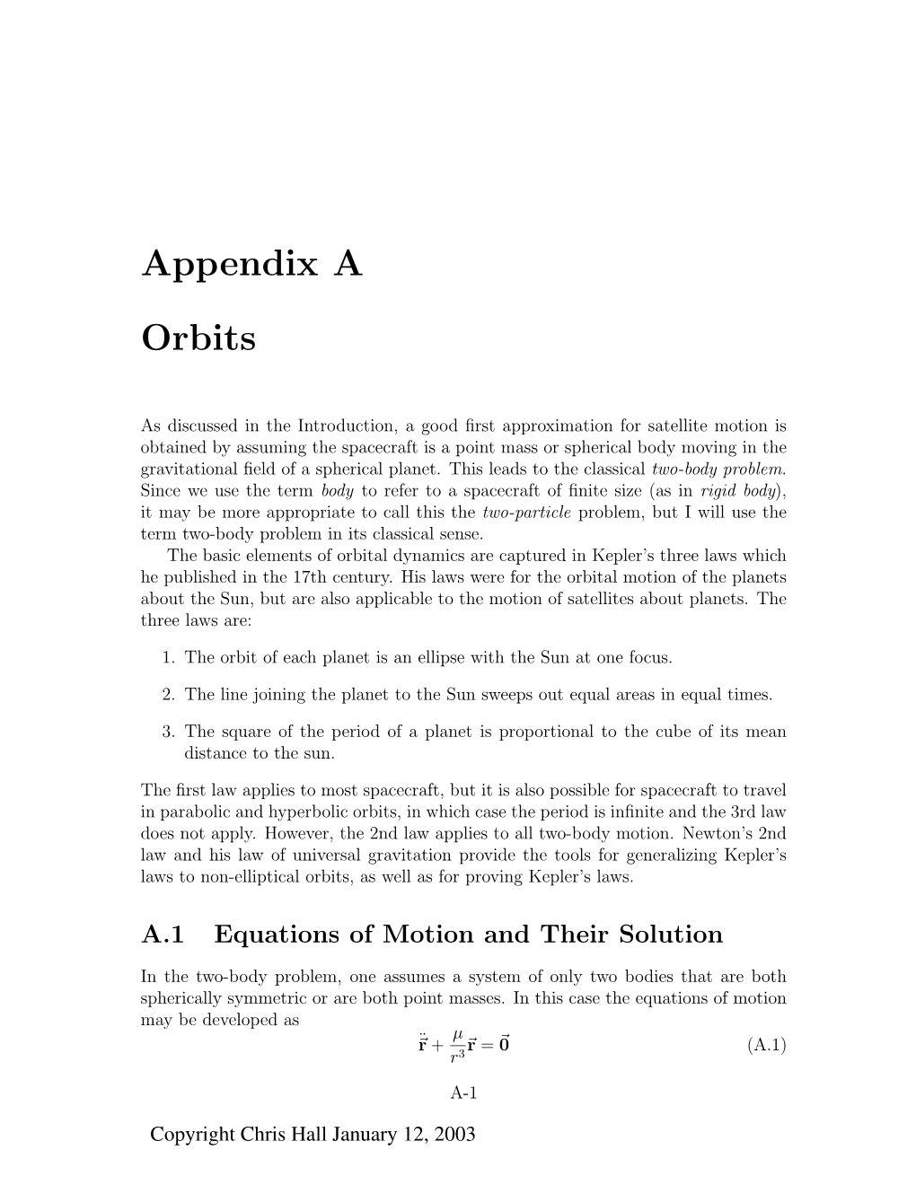 Appendix a Orbits