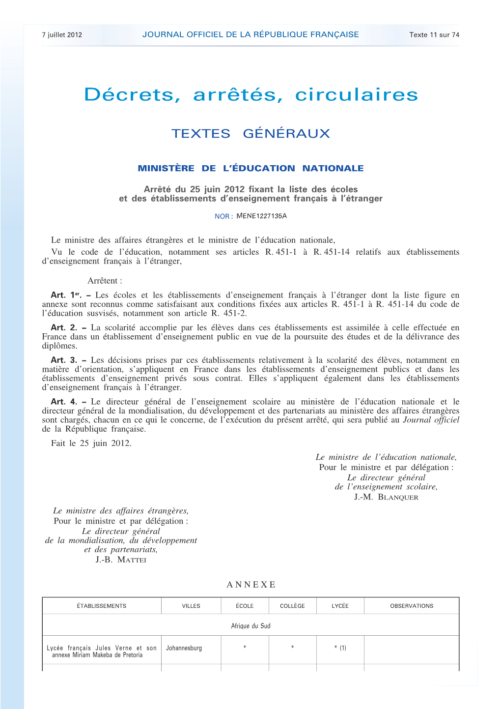 JOURNAL OFFICIEL DE LA RÉPUBLIQUE FRANÇAISE Texte 11 Sur 74
