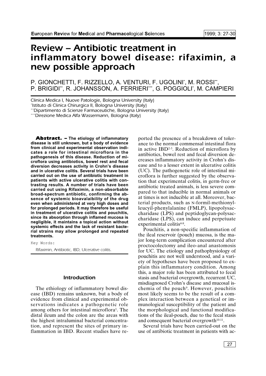 Antibiotic Treatment in Inflammatory Bowel Disease: Rifaximin, a New Possible Approach