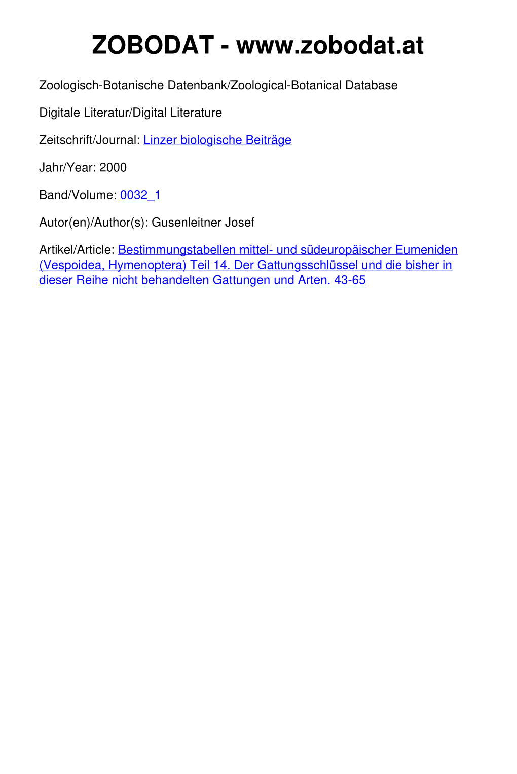 Bestimmungstabellen Mittel- Und Südeuropäischer Eumeniden (Vespoidea, Hymenoptera) Teil 14