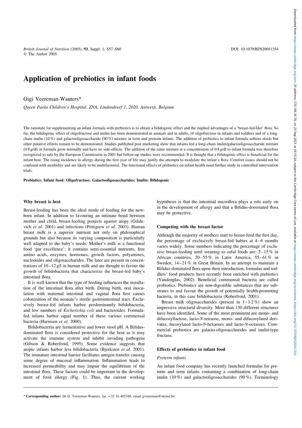 Application of Prebiotics in Infant Foods