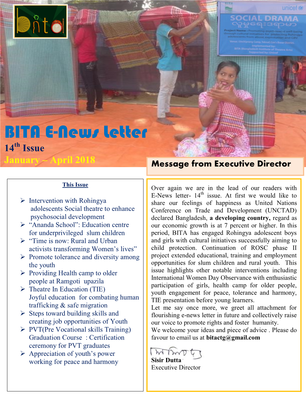 BITA E-News Letter Th 14 Issue January – April 2018 Message from Executive Director