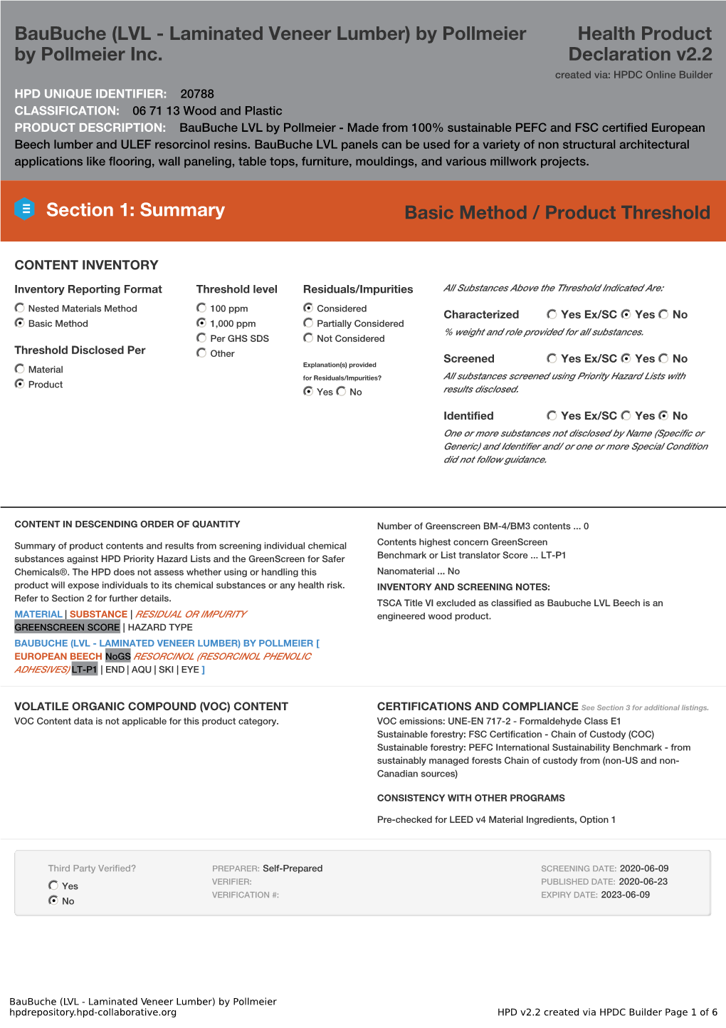 LVL - Laminated Veneer Lumber) by Pollmeier Health Product by Pollmeier Inc