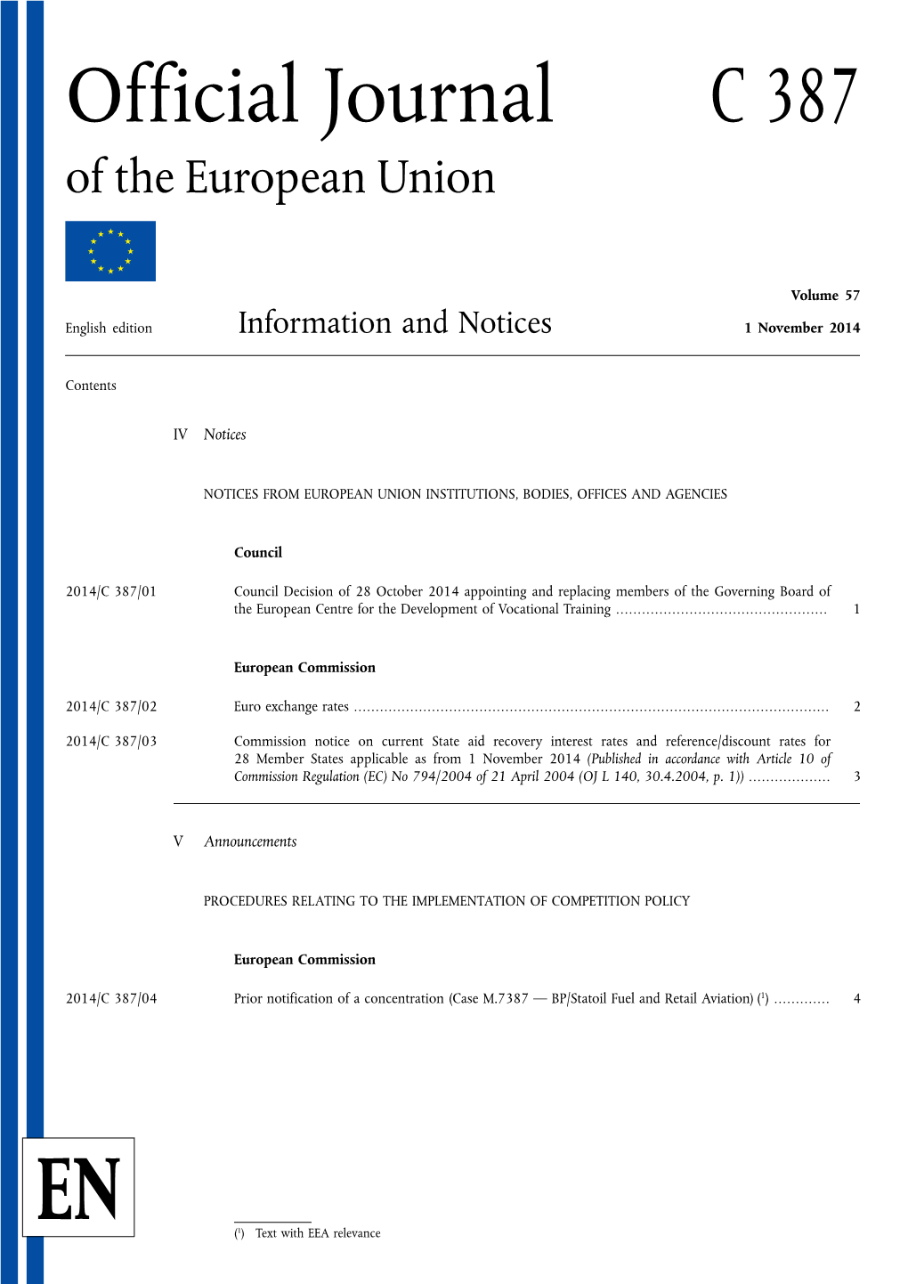 Official Journal C 387 of the European Union