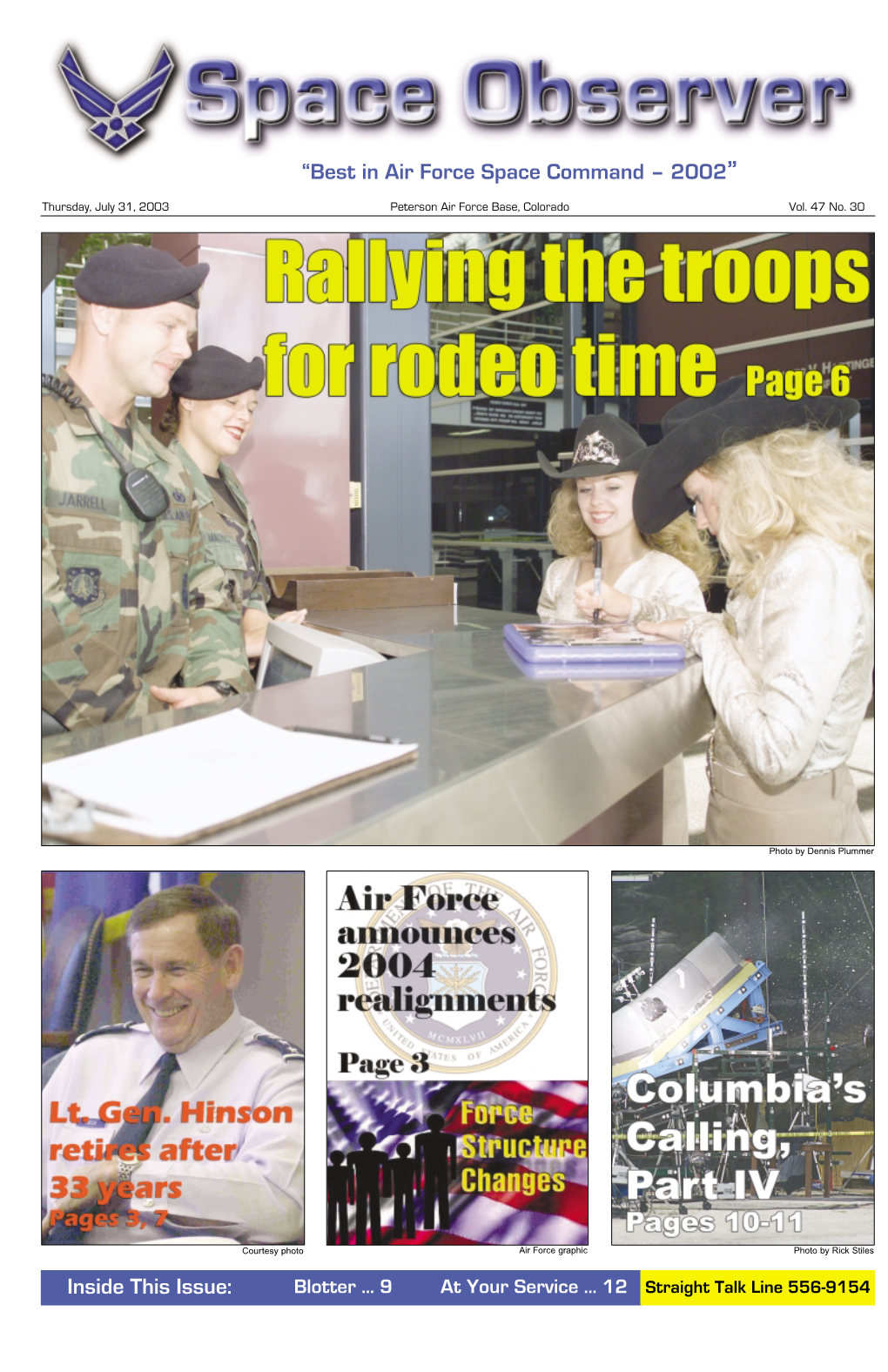 “Best in Air Force Space Command – 2002” Inside This Issue