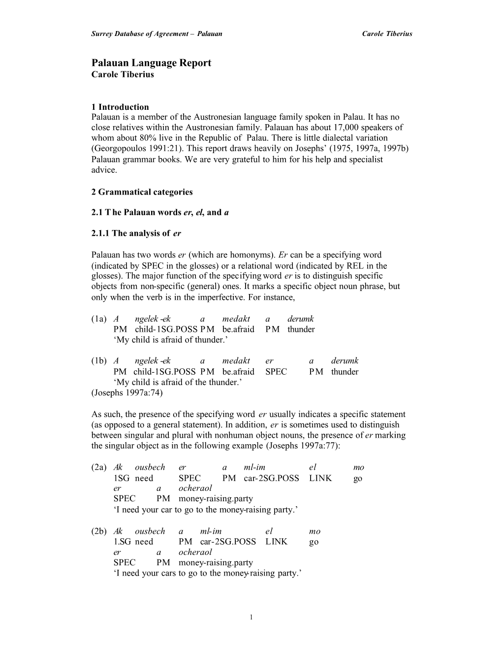 Palauan Language Report Carole Tiberius