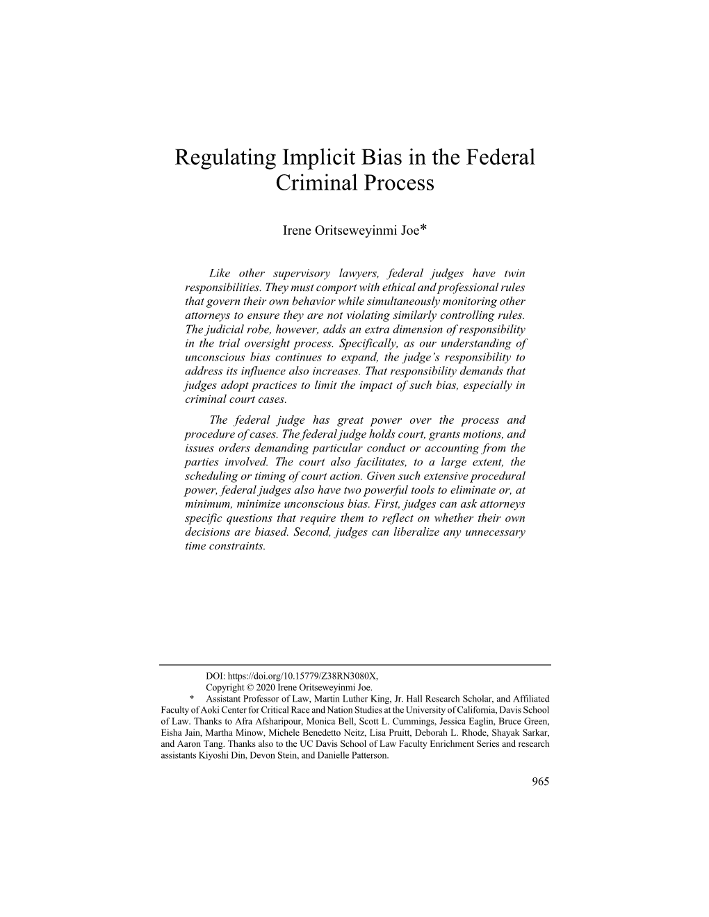 Regulating Implicit Bias in the Federal Criminal Process