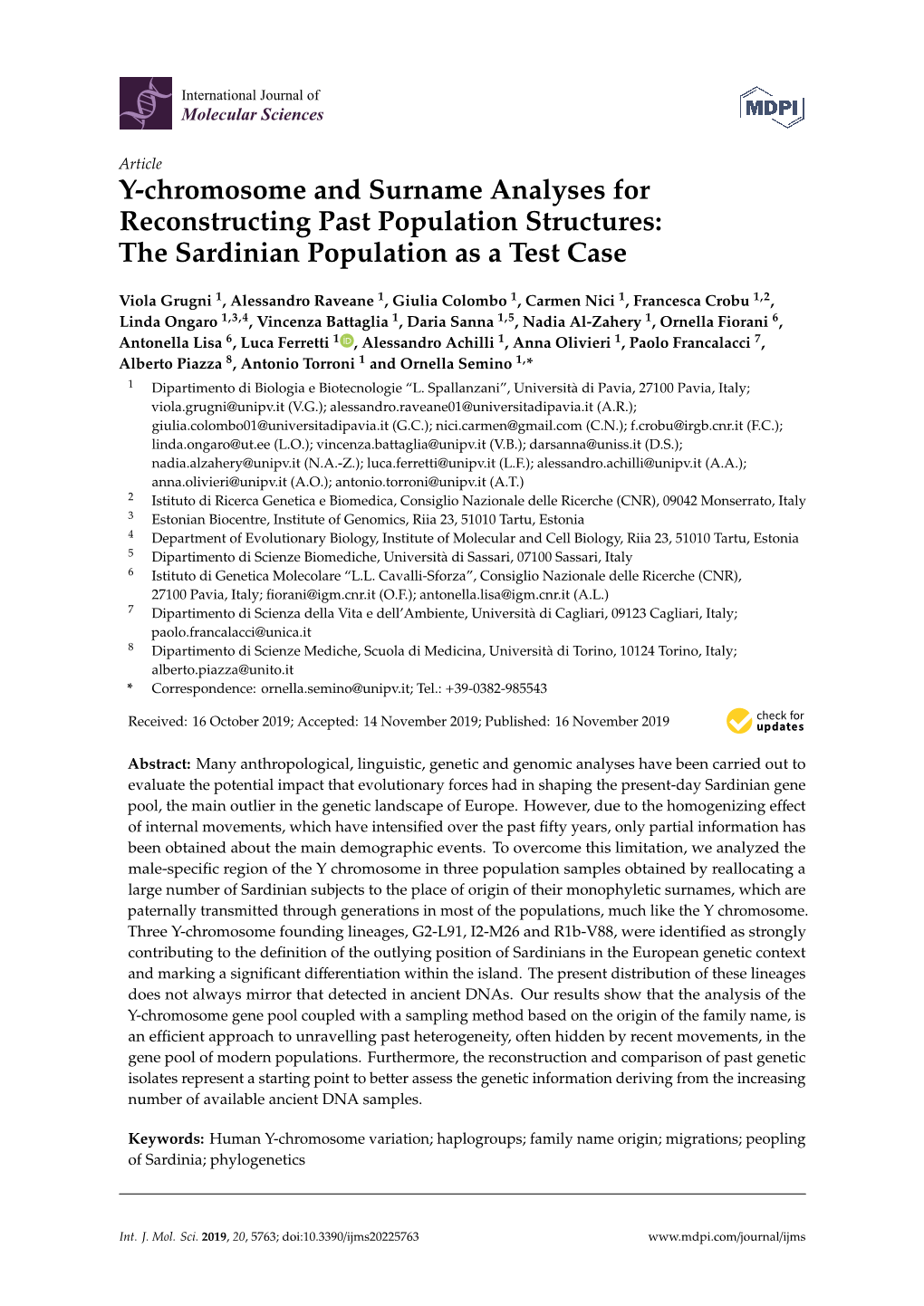 Y-Chromosome and Surname Analyses for Reconstructing Past Population Structures: the Sardinian Population As a Test Case