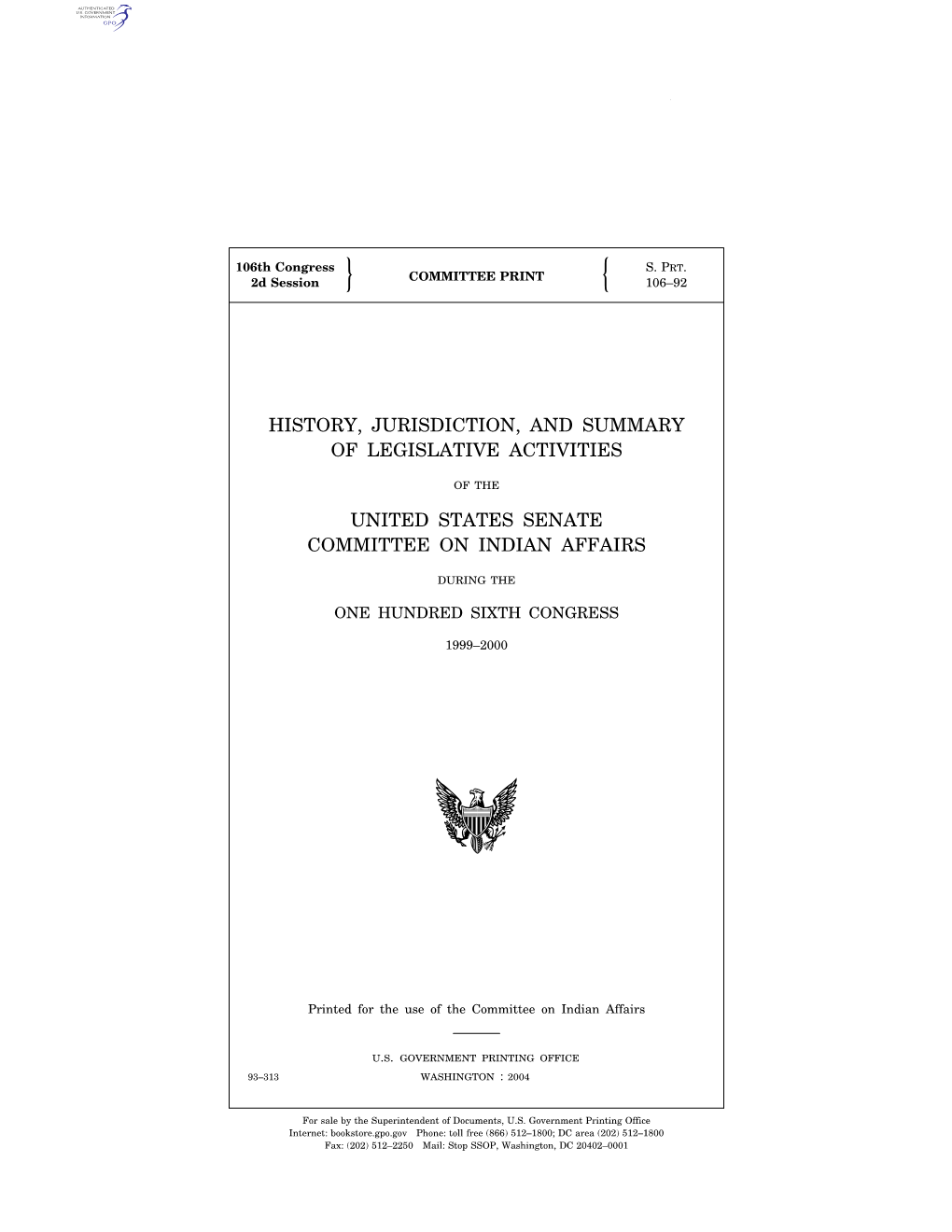 History, Jurisdiction, and Summary of Legislative Activities