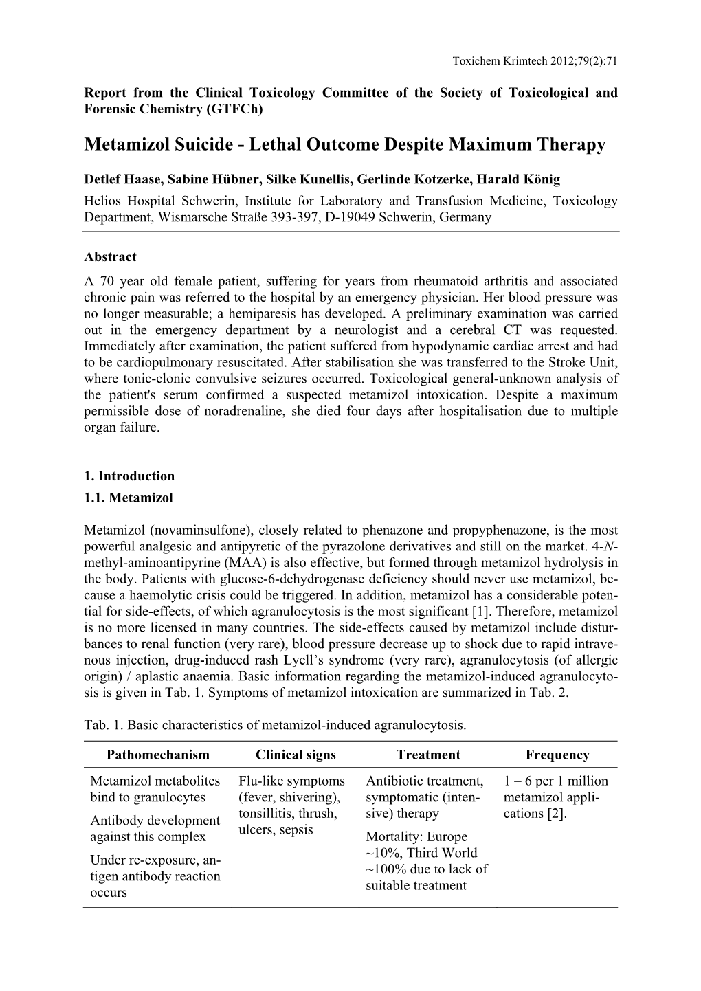 Metamizol Suicide - Lethal Outcome Despite Maximum Therapy