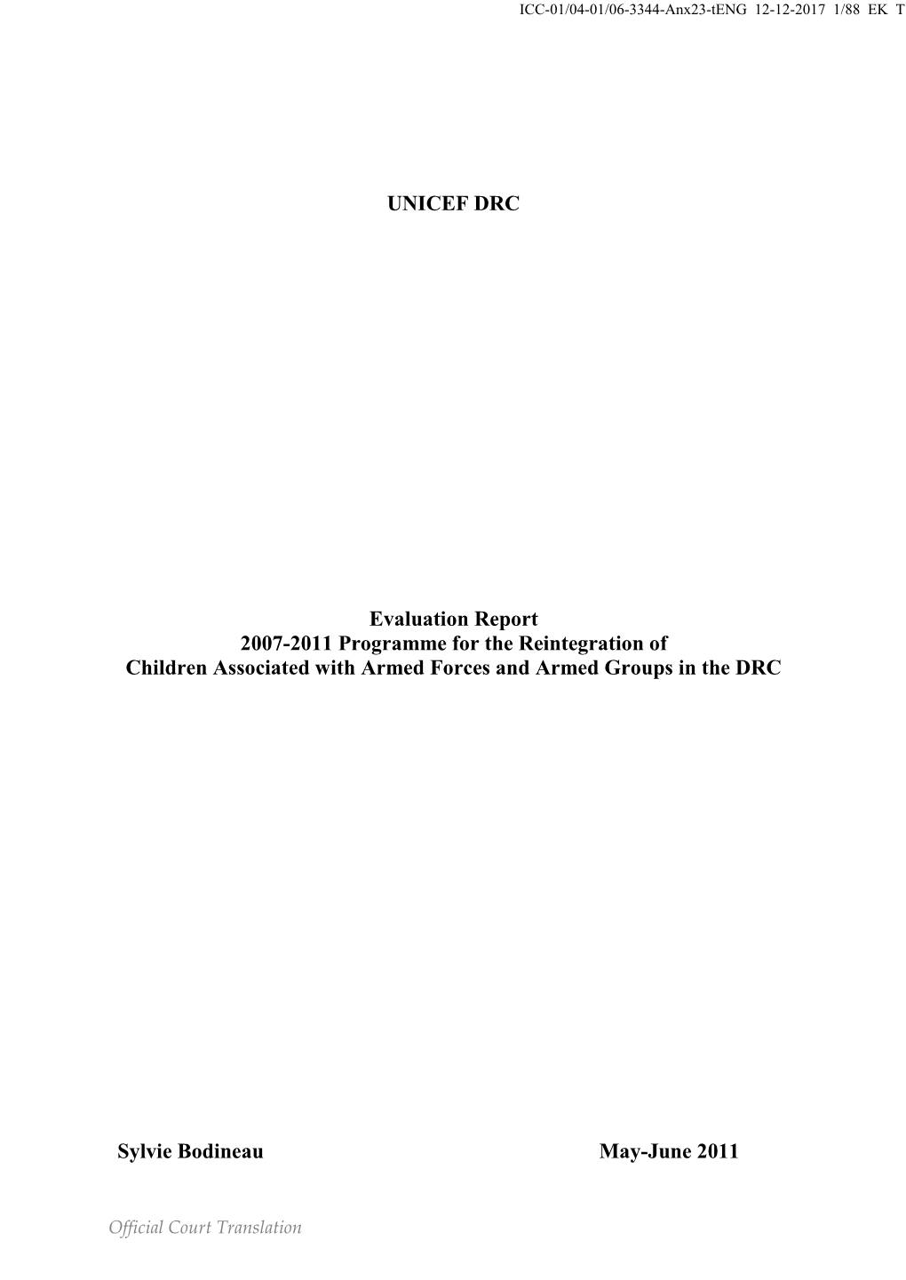 UNICEF DRC Evaluation Report 2007-2011 Programme for The