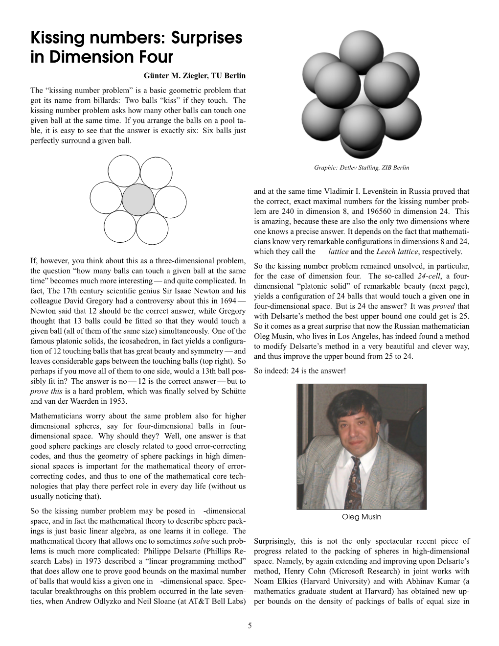 Kissing Numbers: Surprises in Dimension Four Günter M