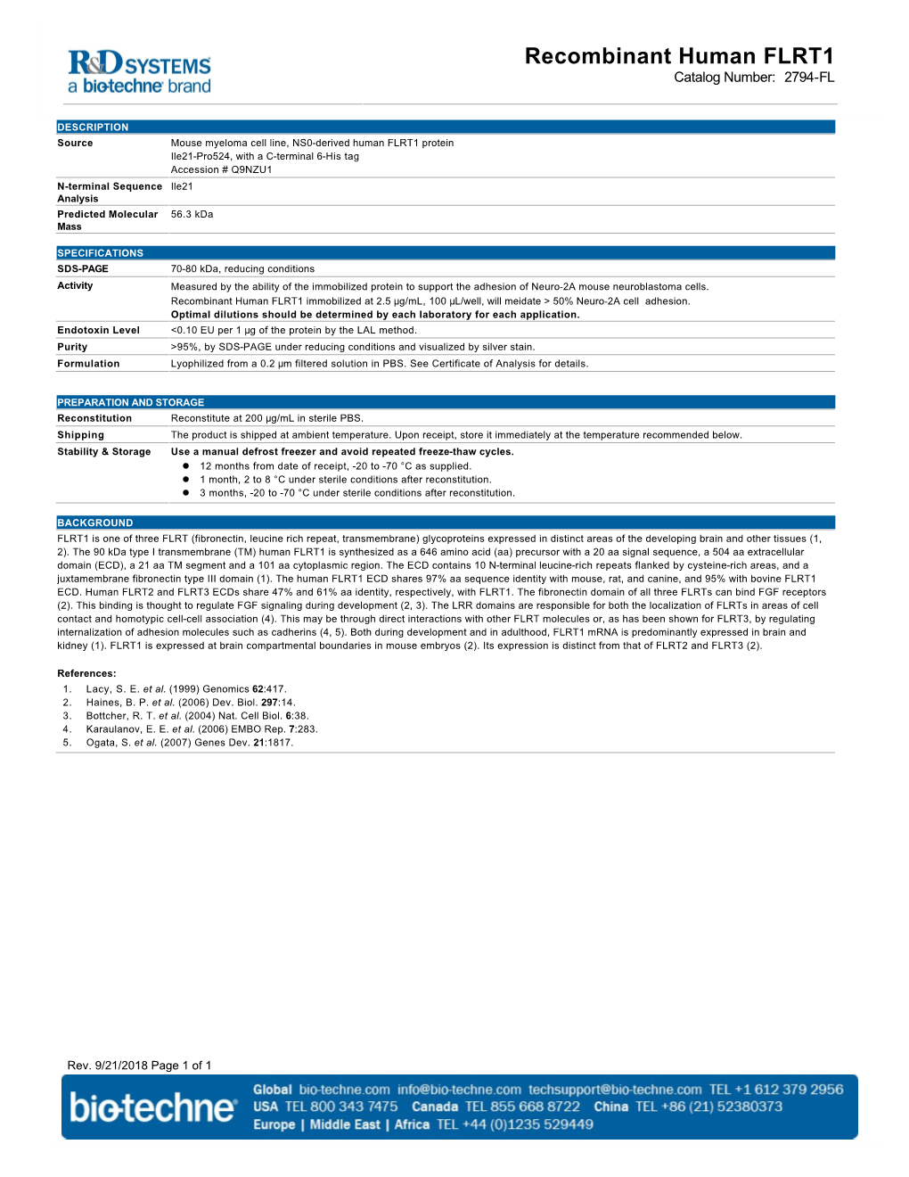 Recombinant Human FLRT1 Catalog Number: 2794-FL